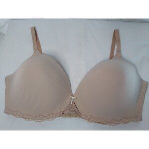 Victoria's Secret Angels Bra Womens 38DD Beige No Wire Balconette Lace Trim